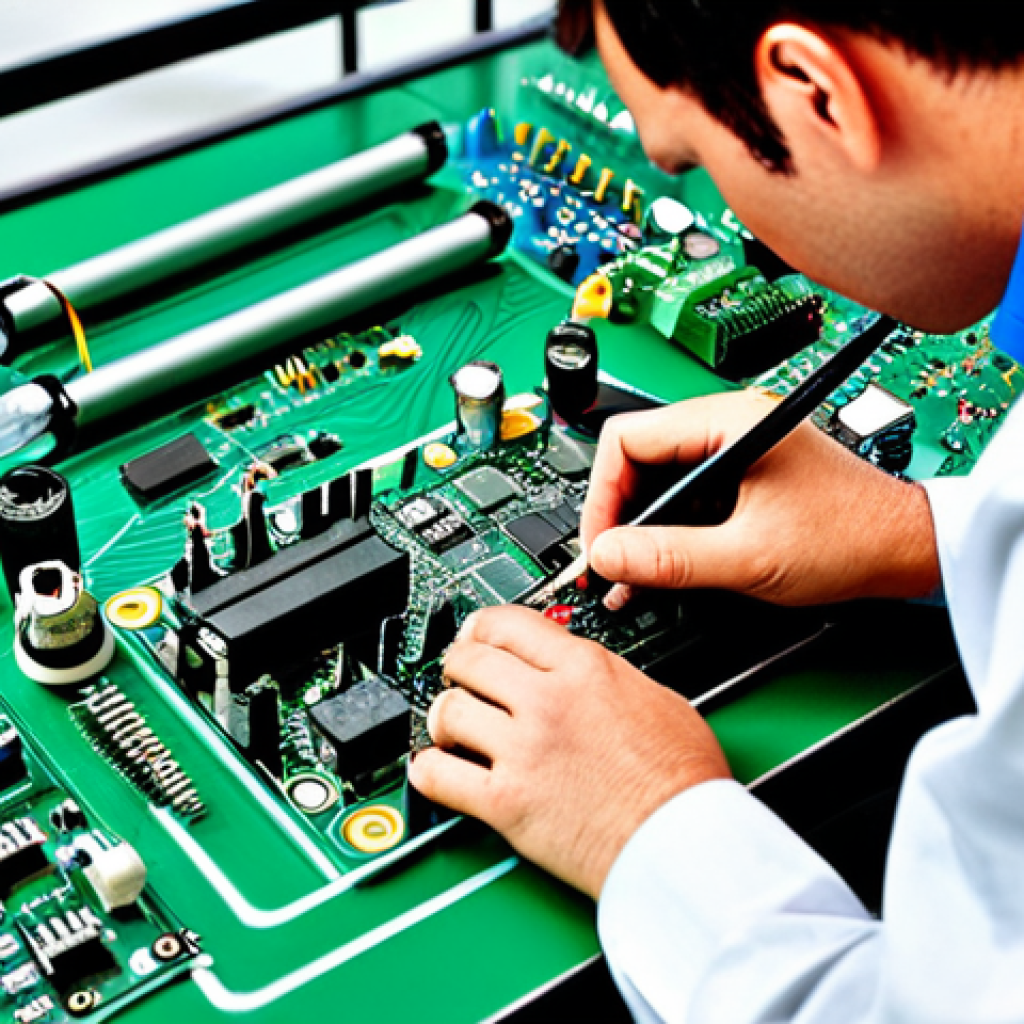 전자기술사 자격증 취득을 위한 시간 관리 - Electronics Technician at Work**

"A skilled electronics technician in a clean, modern workshop envi...