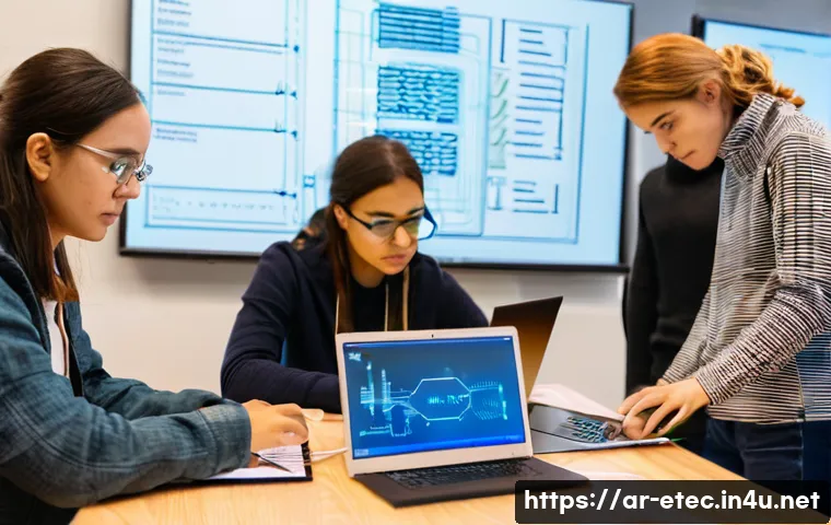 전자기술사 스터디 그룹 필수 규칙 - **Prompt 1: Collaborative Tech Learning Session**
A diverse group of young adults, approximately...