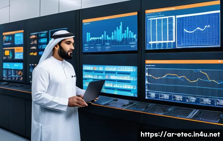 전자기술사와 관련된 최신 설비 유지보수 사례 - A modern industrial facility control room with Arabic digital displays showing real-time IoT sensor ...