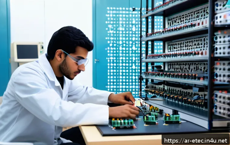 전자기술사 이론과 실제의 차이점 - A detailed scene inside a modern electrical engineering laboratory in an Arabic-speaking country, sh...