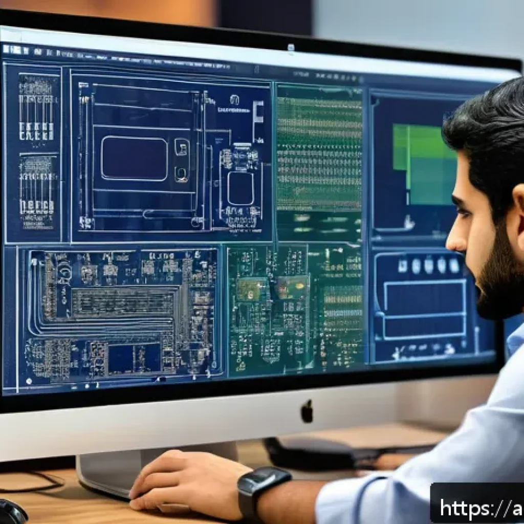 전자기술사와 관련된 소프트웨어 활용법 - A detailed workspace of an Arab electronics engineer designing complex PCB circuits using Altium Des...