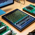 전자기술사 중점 과목 완벽 해설 - A detailed close-up of an electronics engineering workspace focused on analog and digital circuit de...