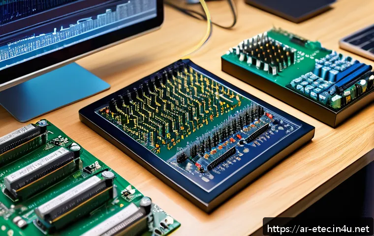 전자기술사 중점 과목 완벽 해설 - A detailed close-up of an electronics engineering workspace focused on analog and digital circuit de...