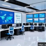 전자기술사와 산업별 최신 기술 트렌드 - A cutting-edge industrial factory interior showcasing smart control systems integrated with artifici...