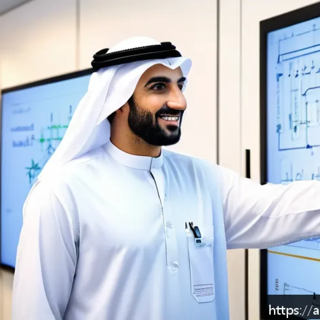 전자기술사와 자격 취득 동기 부여 사례 - A professional Arab electrical engineer in modern office attire, confidently presenting a detailed s...