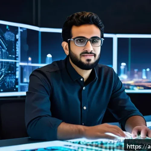 전자기술사와 관련된 최신 회로 설계 기법 - A high-tech electronics engineering workspace with an Arab engineer wearing smart casual attire and ...