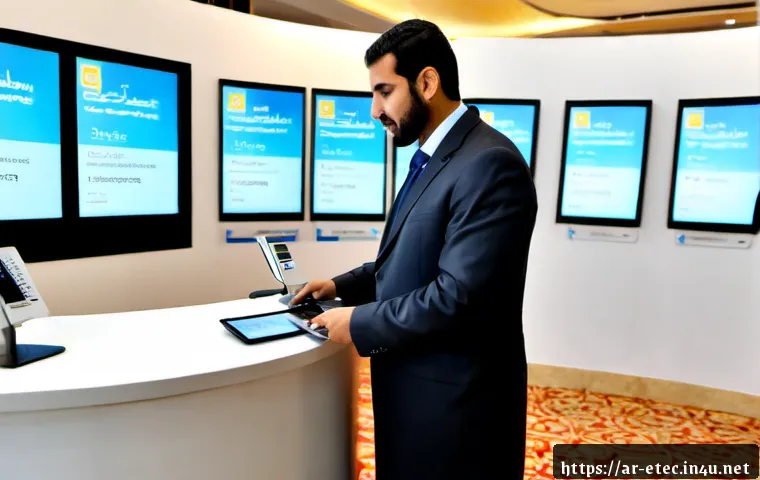 전자기술사와 관련된 기술 세미나 참석법 - Photorealistic technical seminar registration scene in a modern Gulf Arab conference venue, an Arab ...
