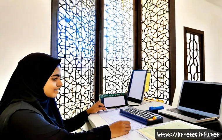 전자기술사와 관련된 프로젝트 보고서 작성 - Photorealistic electrical engineering project report workspace in a modern Gulf-region office, Arab ...