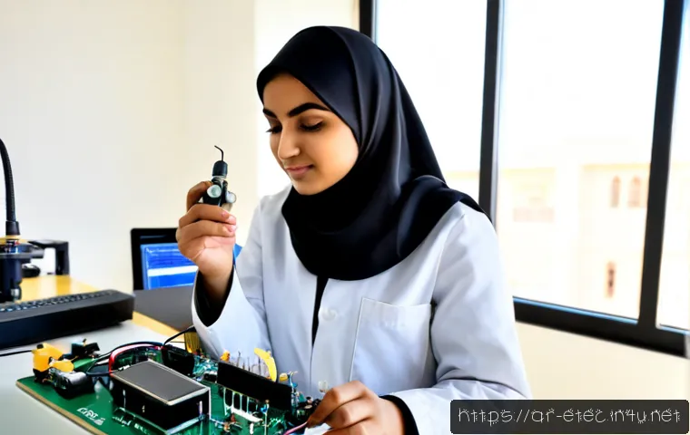 전자기술사와 전자공학 실험 사례 연구 - Photorealistic electronics engineering case study scene in a modern Gulf-region university laborator...
